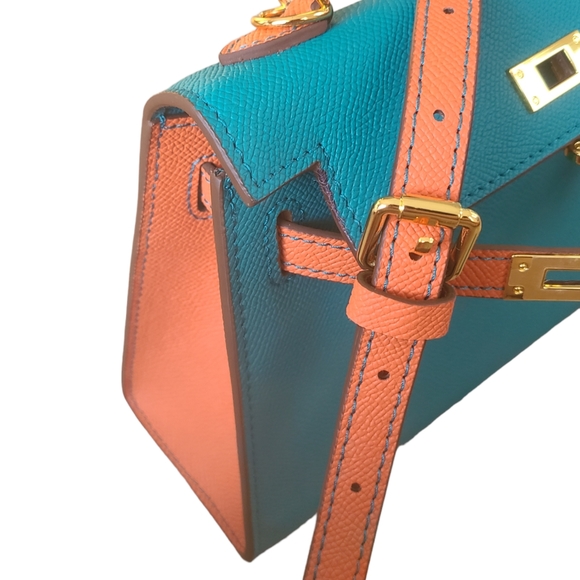 Mini Top Handle Satchel Bag - Turquoise and Orange - Picture 9 of 12